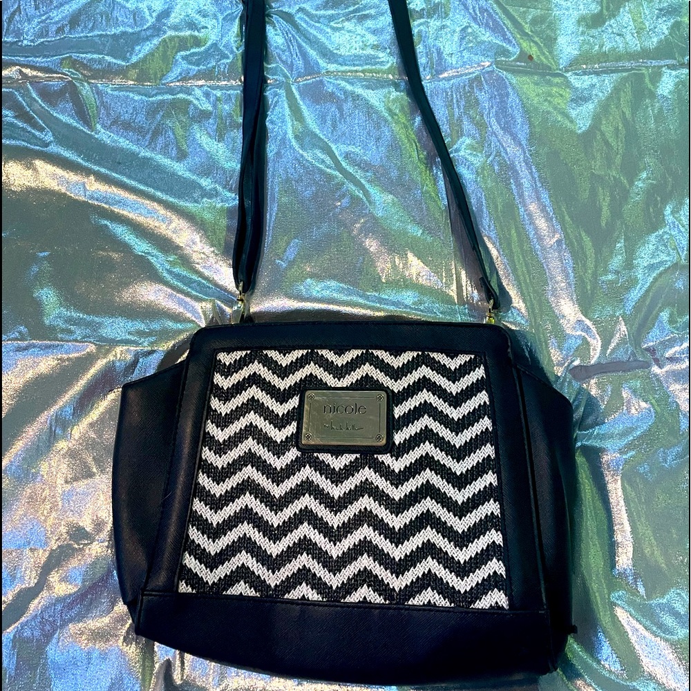 black and white striped crossbody bag